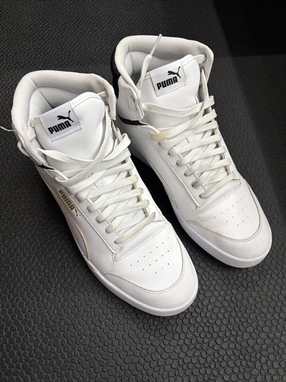 Puma All-White High-Top Trainers with Gold Accents